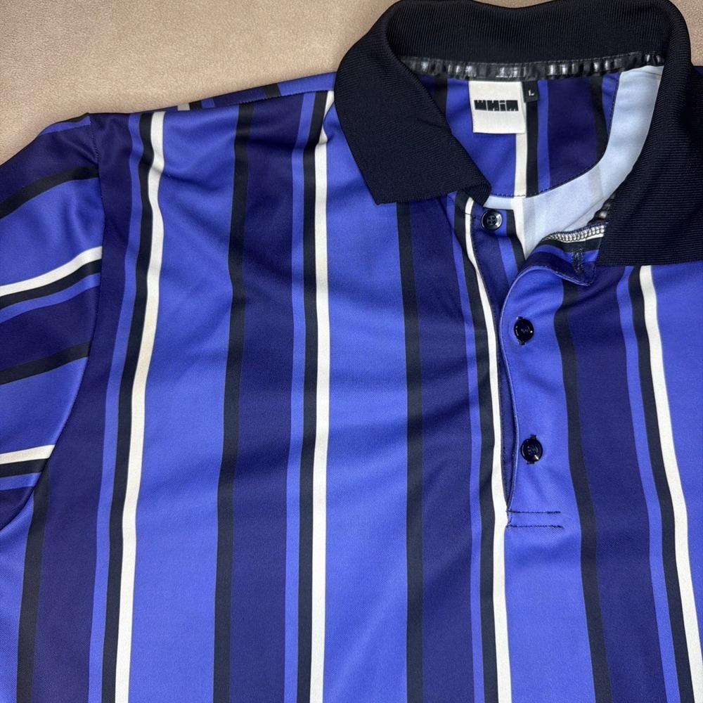 Whim Men's Golf Polo Size Large Purple Stripes Short Sleeve